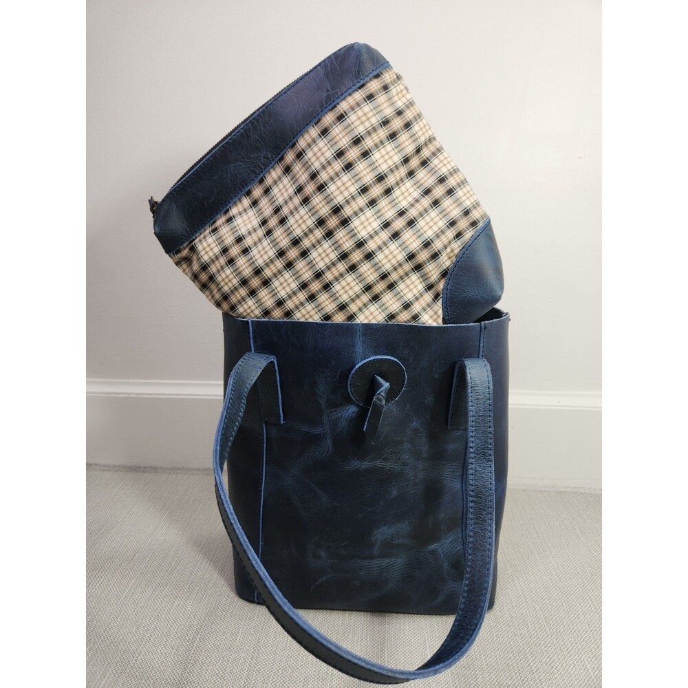 Unbranded Blue Tote Leather Shoulder Bag Removeable Pouch Handbag